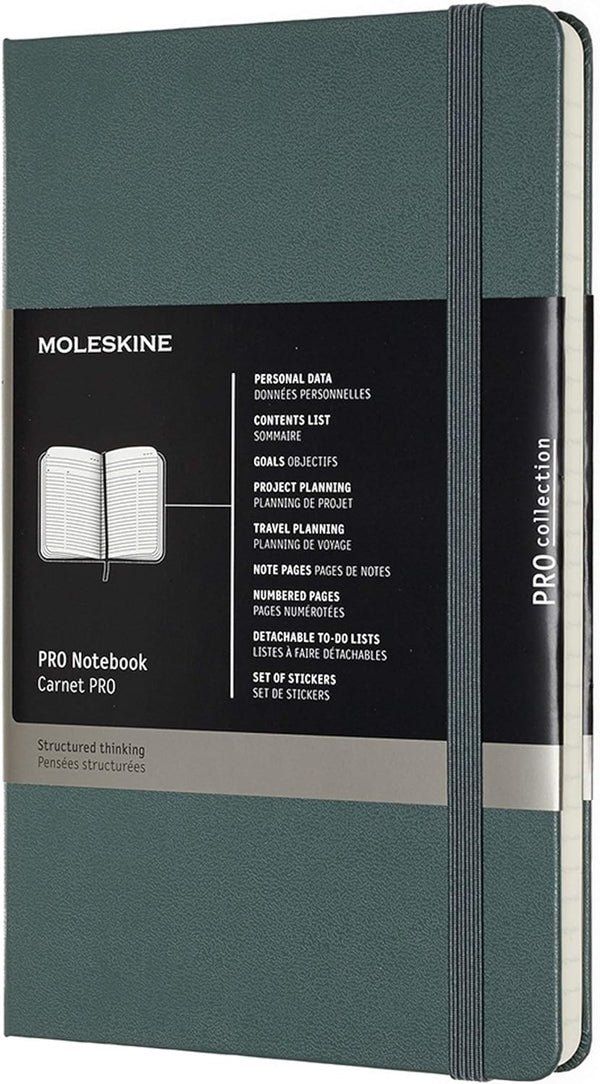 Moleskine PRO Large Notebook, Hard Cover, 240 Pages (5" x 8.25"), Professional Project Planning, Forest Green
