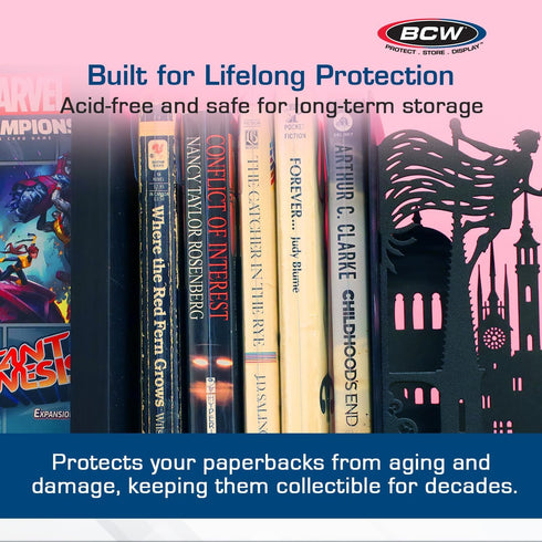 BCW Paperback Book Bags - 100-Pack, 5 x 7 3/8 Inches, Crystal Clear Polypropylene for Pocket Paperbacks