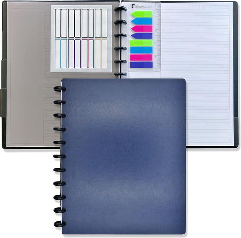 Discbound Notebook, Letter Size Faux Leather Cover, 120 gsm Heavyweight Paper, Includes 40 Margin Sheets, 5 Tabs (Navy