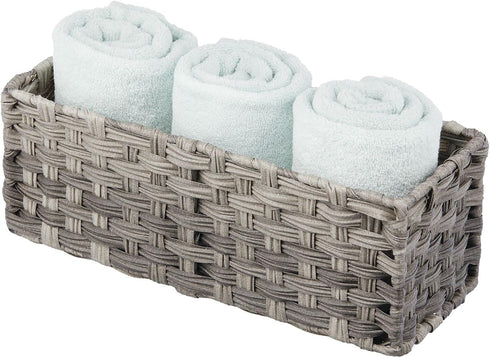 Counter 3 mDesign Rustic Farmhouse Woven Toilet Paper Holder Basket - Small Storage Organizer Tank Topper for Bathroom