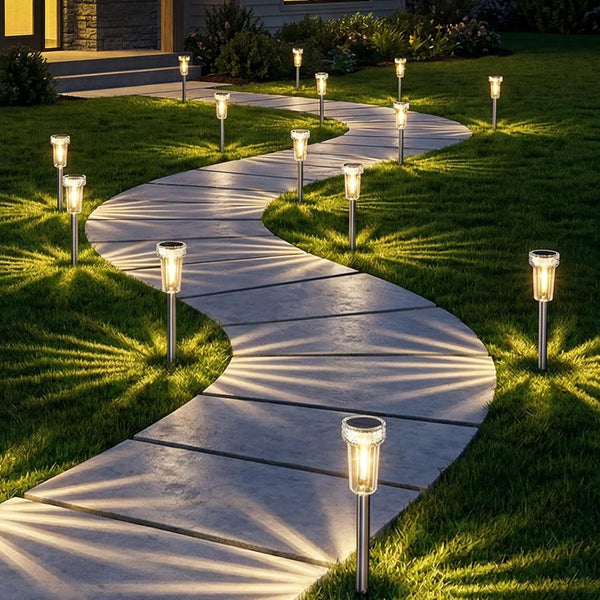 DERAYSION 12 Pack Solar Pathway Lights Outdoor, Auto Dusk-to-Dawn Landscape Garden Lighting,