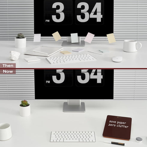 Glass Desk Whiteboard with Reversible Wood Stand, Burgundy Red, Small Portable Dry Erase Board for Office, Home, School