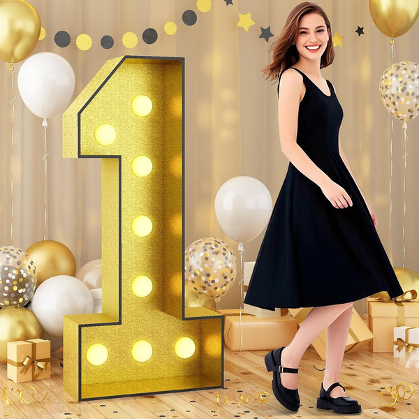 Light Up Number 1, Marquee Light Up Numbers Gold 4FT, Large Led