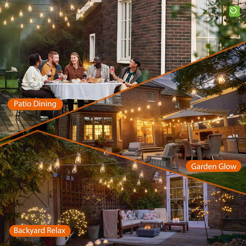 KYY 54FT Dimmable Bulbs Solar String Lights Outdoor Waterproof with USB Charging & Remote, & Timable, Solar Powered