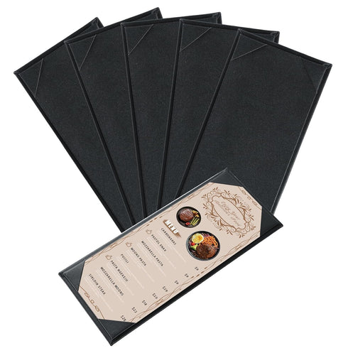 Menu Covers 4.25" x 11" 5 Pack 1 View Black PU Leather