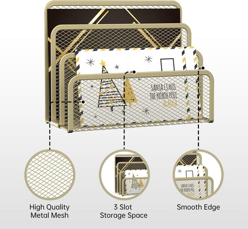 SUPEASY Mail Organizer - Desktop File Holder with 3-Slot, Metal Mesh for Countertop, Yellow