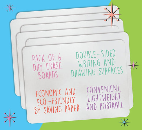 Better Office Products Premium Dry Erase Boards, 9" x 12", Double Sided Lapboards, Small White Board Pack, Classroom Lapboards for Students, (6 Pack)