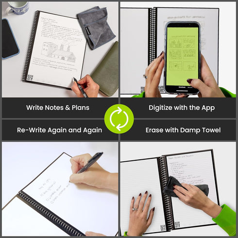 Rocketbook Core Reusable Spiral Notebook, Executive Size 6x8.8, Black, App-Connected, Erasable for School and Work