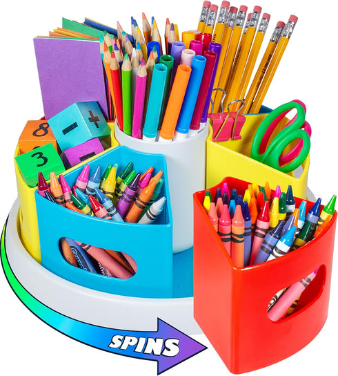 Rotating Art Supplies Organizer Caddy for Kids Desk, Crayon Marker and Pencil Storage for Classroom, Home, School