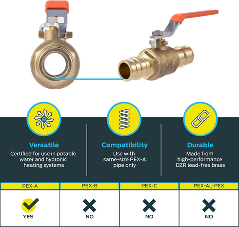 SharkBite 3/4 Inch Expansion Ball Valve for PEX-A Pipe, Brass Fittings for PEX A Tubing, UAB22462LFA