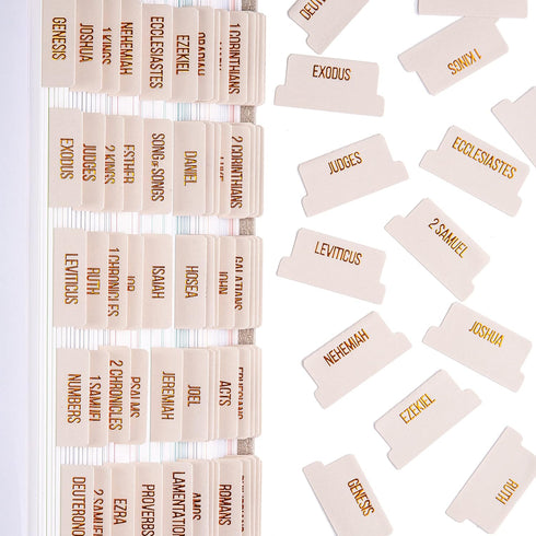 DiverseBee Laminated Bible Tabs - 73 Bible Tabs with Copper Embossed Lettering for Journaling