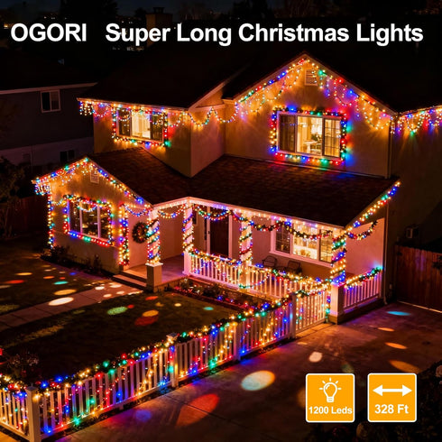 328FT 1200LED 8 IP67 OGORI Fairy Lights Outdoor, Multicolor Fairy String Lights Modes Remote & Timer, Waterproof Fairy