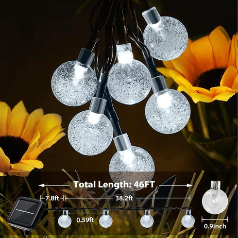 Galavasen 2x46FT 66LED 8Modes 2Pack(Pure Outdoor Solar String Lights, Crystal Solar Powered Christmas Fairy String