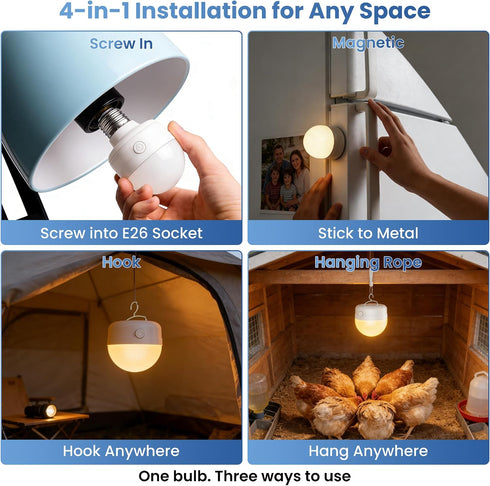 E26 Bulbs 10W 900lm 3-in-1 3500mAh 60W Bulbs 2 Pack Rechargeable Light with Remote, Battery Operated Emergency