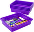 Storex Letter Size Flat Storage Tray – Organizer Bin with Non-Snap Lid, Violet, 5-Pack for Classroom, Office, Home