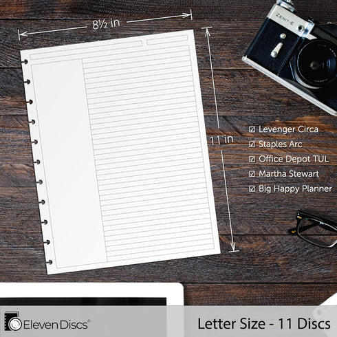 Discbound Paper, Letter Size Margin Ruled Sheets - Premium 120gsm Notebook & Planner Refills, 40 Sheets