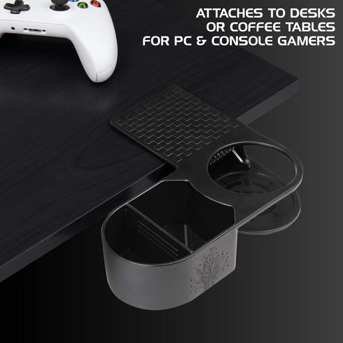 ENHANCE Clip On Desk Cup Holder - Desktop Organizer Clamp for Water Bottle, Remote & Office Supplies