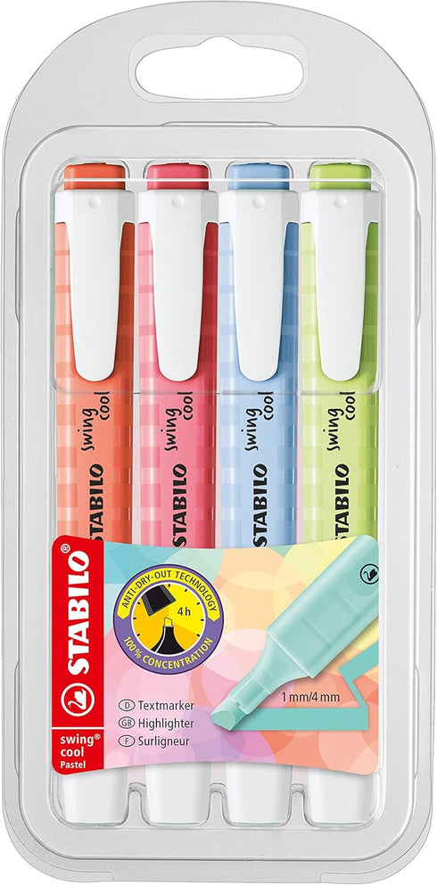 STABILO Highlighter Swing Cool Pastel, Wallet of 4 Assorted Colors