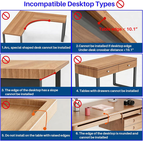 No Drill Under Desk Laptop Mount, Metal Under Desk Storage Shelf with Cable Management, Laptop Storage Tray