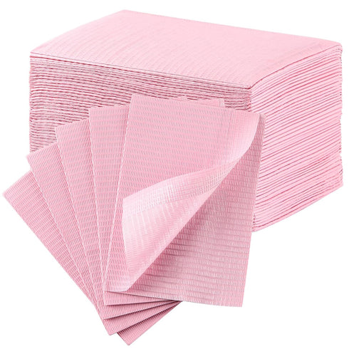 JMU Pink Dental Bibs, 50 Pack 3-Ply Waterproof Disposable Dental Bibs 13"x18"