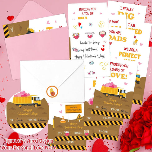 72pcs 4 6 TICIAGA Valentines Day Construction Truck Greeting Cards with Envelop and Sticker for Kid, x IN Excavator