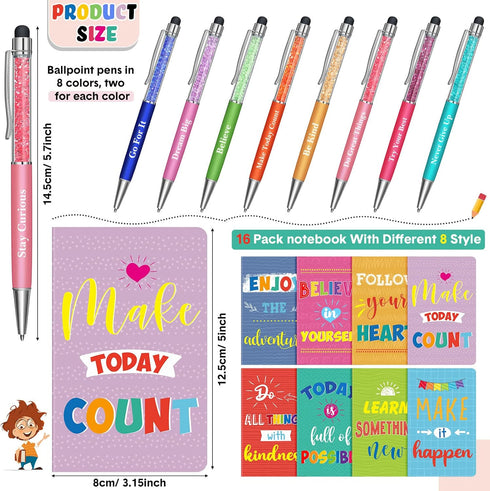 Funrous 32 Pcs Motivational Quote Pens Inspirational Notepads Mini Motivational Journal with Ballpoint Pen Small Notebooks Gift Set for Student Men Women, School Office Home Travel Gift (Colorful) by Funrous