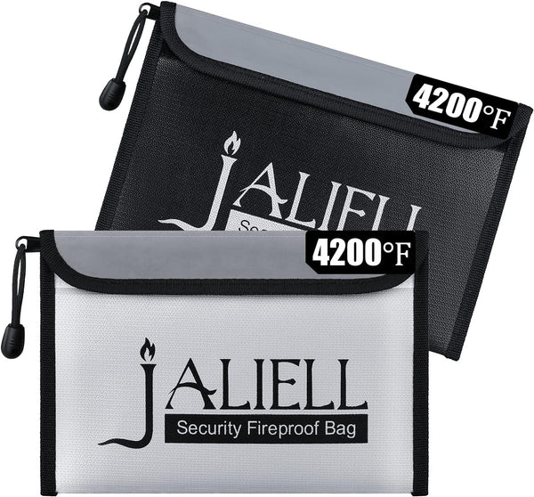 2 Pack Fireproof Money Bag (9.5x6.5''), Non-itchy Waterproof Fireproof Bag with Zipper,