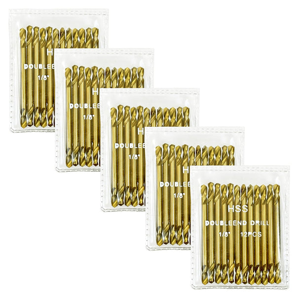 VCT 60-PC Industrial 1/8" Inch Titanium Drill Bits, Double Ended, 2 Inches Long