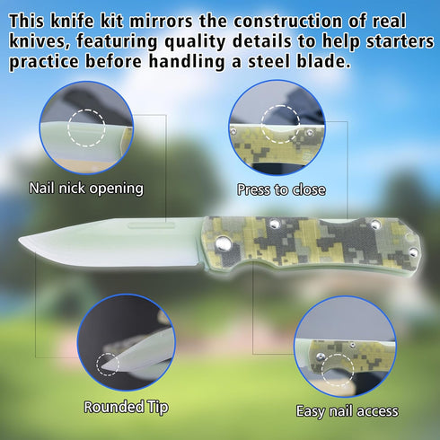 G10 G10 JIN Alpha Knife for Kids, Folding EDC, Fake Toy Knives, DIY Kit, Kids Pocket Knife, Dull, Safe Camo Blade