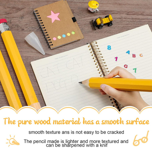 Leinuosen Giant Yellow Wooden Pencils, 14 Inch, 6 Pcs Fun Novelty Props for Kids, School, Office, Christmas Favors