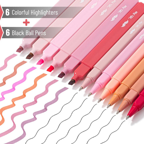 Mr. Pen Aesthetic Highlighters and Pens, 12 Pack, No Bleed Shades of Pink, Black Ink Bible Highlighters, Highlighter