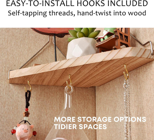 onsogi 2 Pack Fabric Wall Cubicle Corner Shelf with Hooks for Work Decor, Wooden Cubicle Organizer Storage Shelf