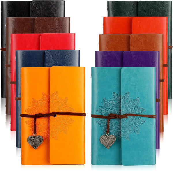 Yeaqee 10 Pack PU Leather Journal Notebook, Refillable Vintage Journal, 6 Ring Binder Diary with Lined Pages, A6 7" x 5"