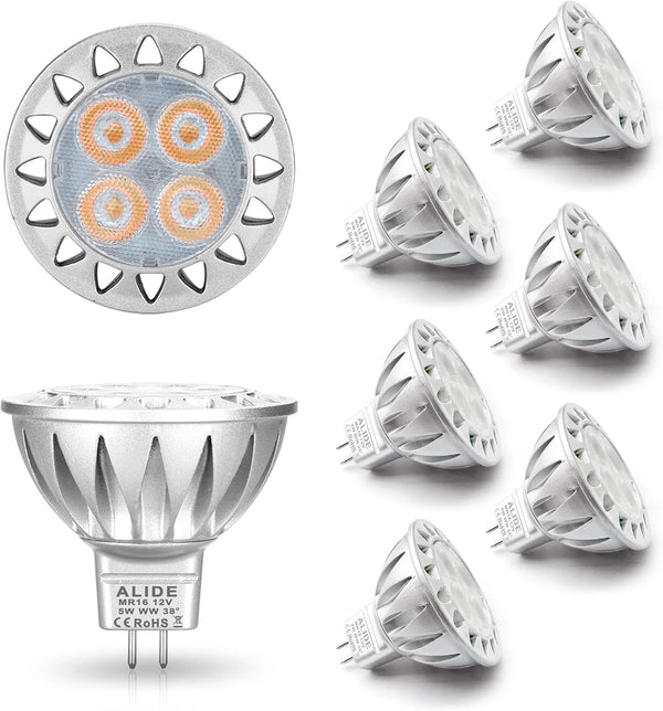 ALIDE MR16 LED Bulbs 5W, 2700K Soft Warm White, 12V Low Voltage, GU5.3 Bulb Spotlights, 6 Pack, Not Dimmable