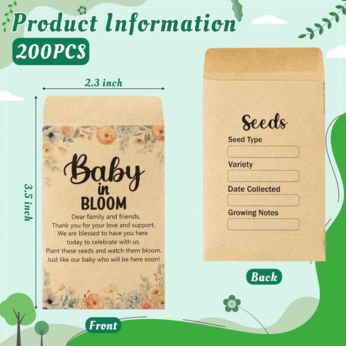 Yopyame 200Pcs Baby Shower Seed Saving Envelopes Resealable Small Brown Self Adhesive Kraft Paper for Party Favors