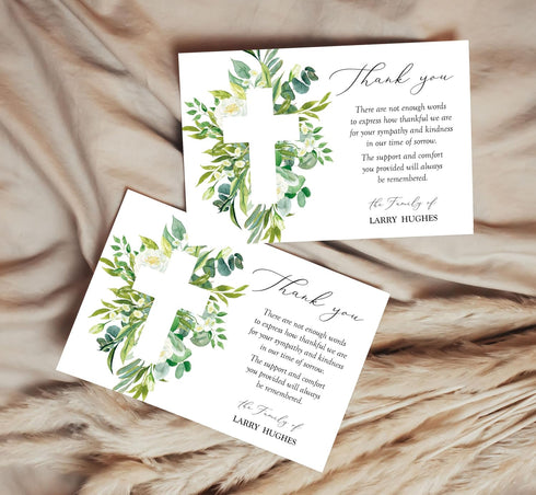 All Ewired Up Personalized Christian Funeral Thank You Cards with Cross, Religious, Sympathy Acknowledgement Cards