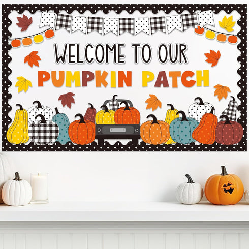 ZOIIWA Fall Pumpkin Bulletin Board Set, Thanksgiving Paper Cut-Outs, Blackboard Border Decor for Classroom Wall