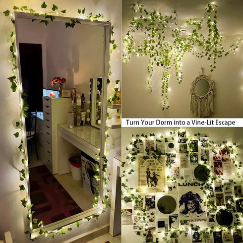 Operated,23FT 73LED YOUNGAR Ivy Vines with Fairy Lights,Leaf String Warm White Lights Battery/USB Fake for Bedroom Wall