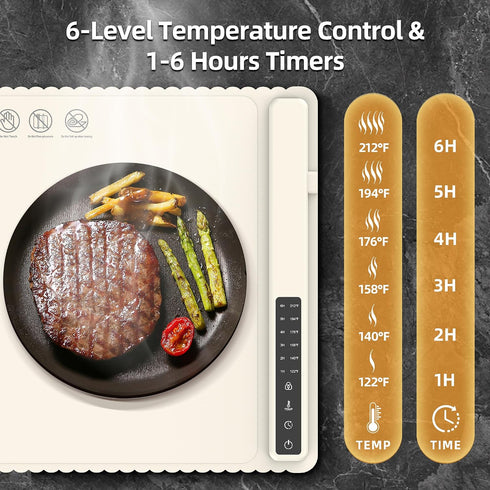 ASTHAN Countertop, 24 16 6 Settings, 6 248F, Food Warming Mat for x in, Temp Timer Modes, Child Lock, Buffet & Party