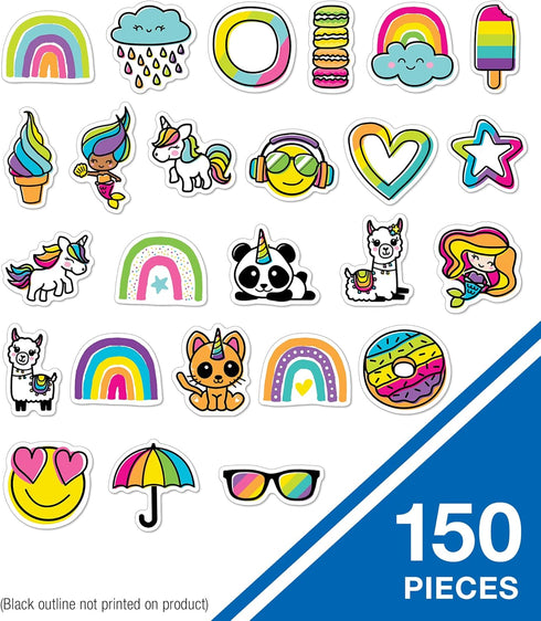 Carson Dellosa 150 Piece Rainbow Fun Bulletin Board Cutouts, Heart, Star, Emoji, Rainbow Bulletin Board, White Board, and Door Decorations, Rainbow Classroom Décor by Carson Dellosa Education