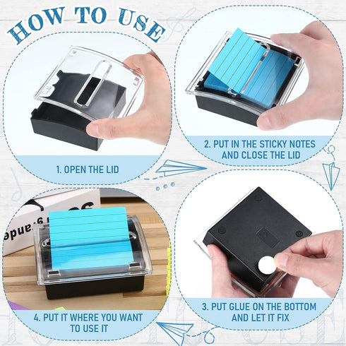 Demissle 8 Pack Sticky Note Dispenser / Pop Note Dispenser Set / 3x3 Clear Top Black Base Holder with Adhesive