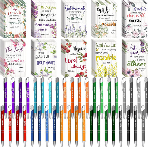 Seajan 80 Pcs Inspirational Gifts Set, 40 Motivational Ballpoint Pens, 40 Floral Prayer Journals for Women