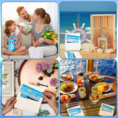 48 Pack Lincia Nautical Thank You Cards with Envelopes and Stickers - Staff Thank You Notes for Cruise Staff Gifts