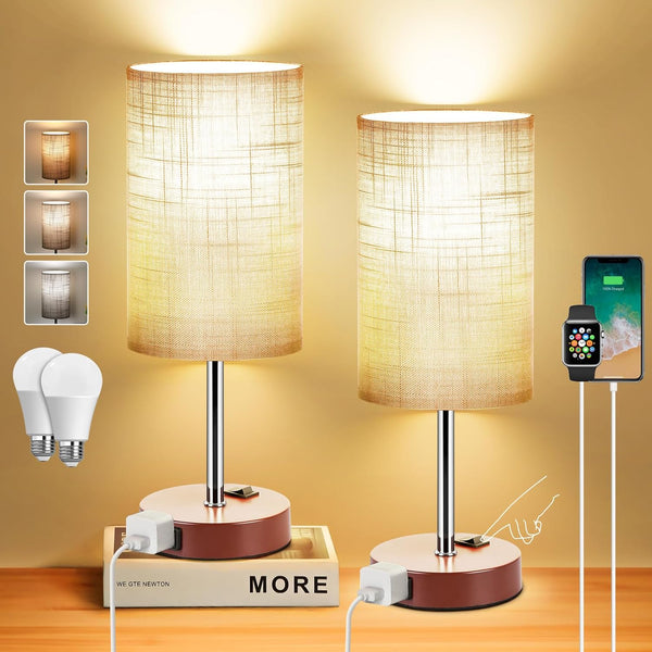 ZJOJO Table Lamp for Bedroom Set of 2, Bedside Small Lamps with