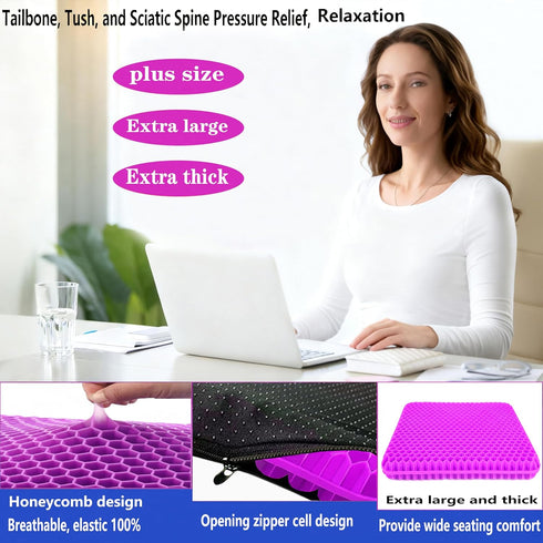 Auvivasital Tailbone Plus Size Gel Seat Cushion for Long Sitting, Extra Large and Thick, Gel Cushion for Back, Hip
