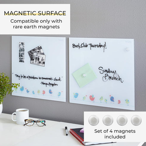 ECR4Kids MessageStor Magnetic Dry-Erase Glass Board - 17.5in x 17.5in Wall-Mounted Whiteboard, 2-Pack