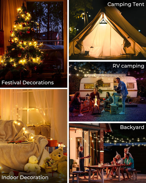 32.8ft 4000mAh Camping String Lights, RGB Retractable String Lights, Rechargeable LED Hanging Tent lamp, Portable