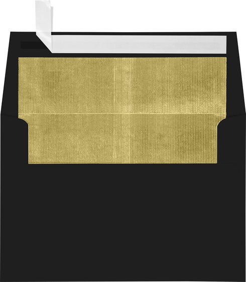 LUXPaper A4 Foil Lined Invitation Envelopes | Peel & Press | 4 1/4" x 6 1/4" | Black w/Gold LUX Lining | 80lb. Text | 50 Qty by LUXPaper