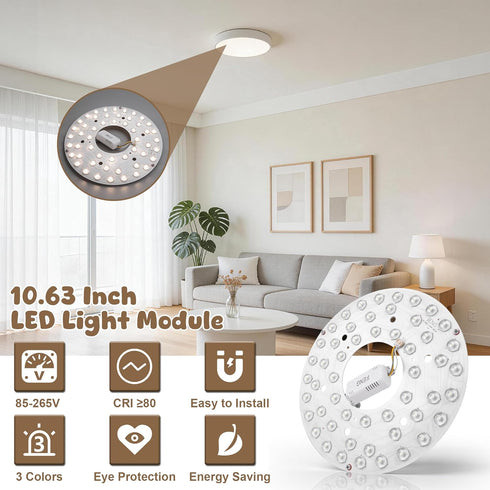 10.63 Inch 24W Dimmable 3CCT 3000K 4200K 6500K Ceiling Fan LED Light Replacement, Ceiling Fan Light Kit with Memory