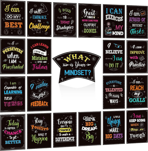DUAIAI Classroom Decorations 21 Pcs Growth Mindset Posters Bulletin Board for School Office Home